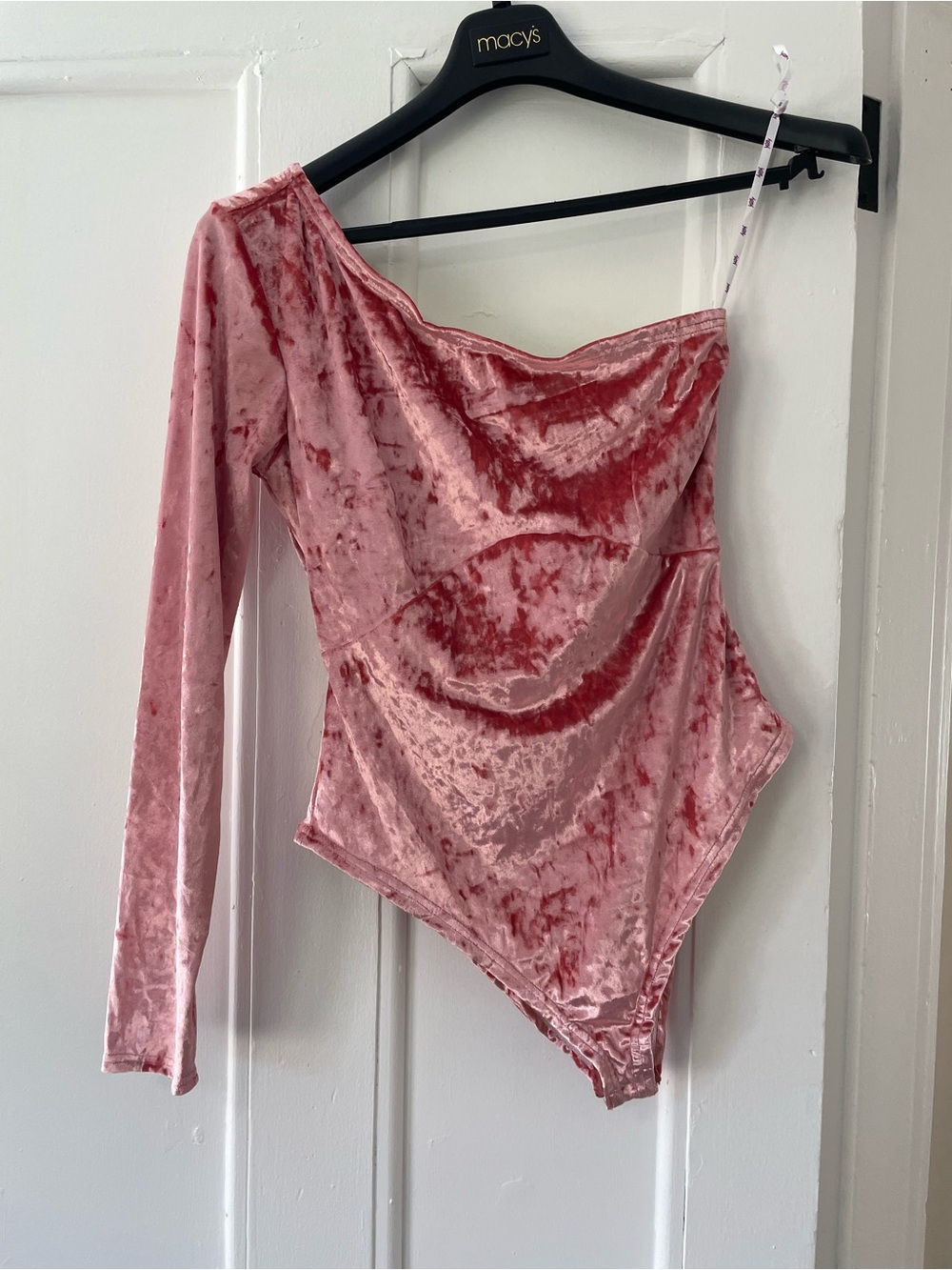 Fabletics XL Rose Pink Crushed Velvet One-Shoulder Bodysuit shapewear barbiecore